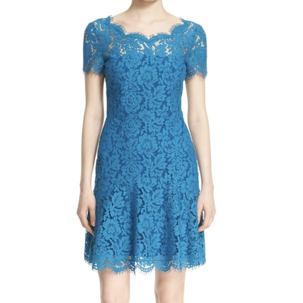 DVF Fifi Peacock Blue Lace Dress Size 10